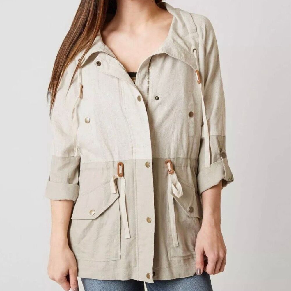 BLU PEPPER x ANTHROPOLOGIE | Cotton Linen Utility Tone Colorblock Jacket | Small